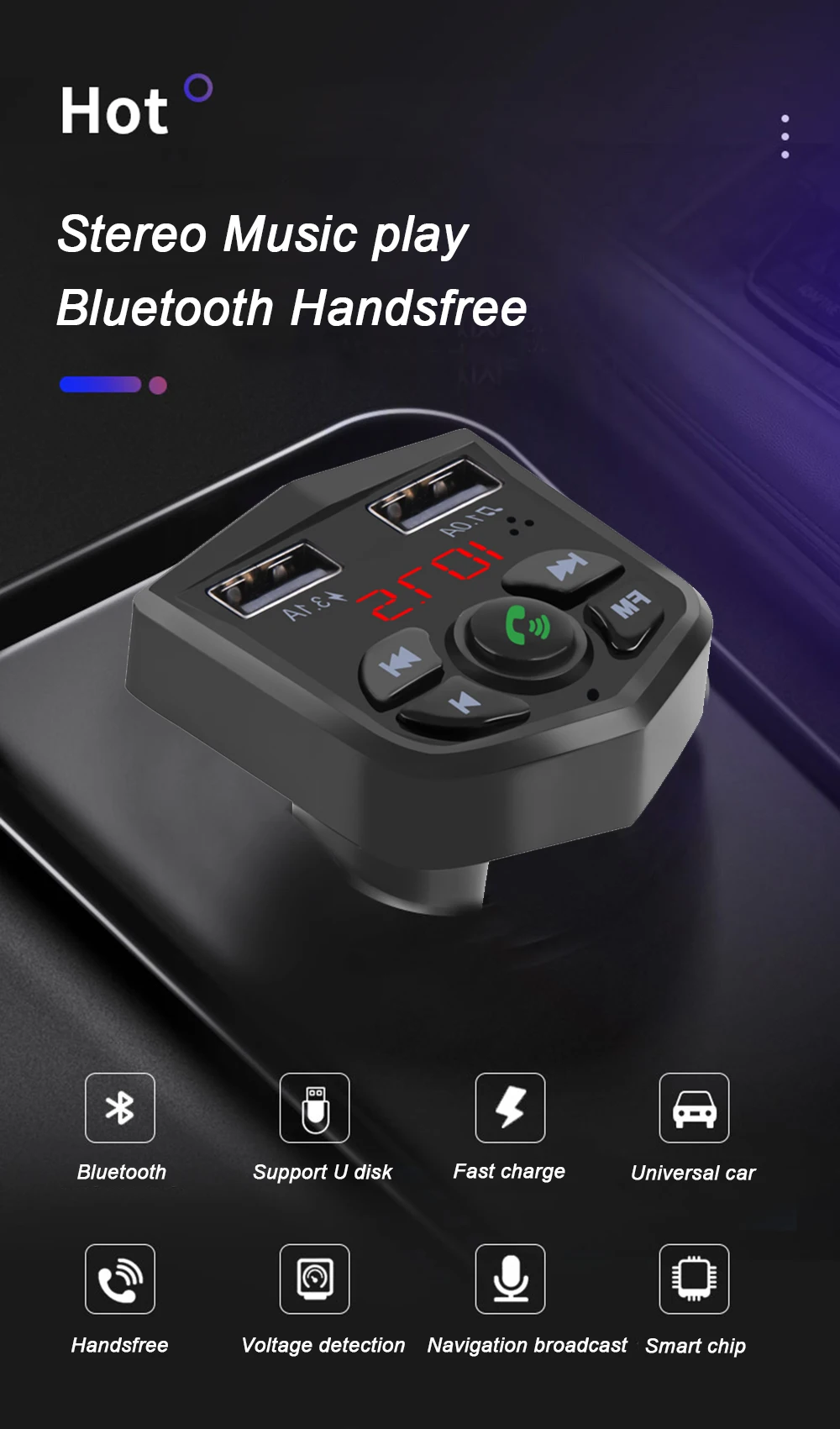 JINSERTA Bluetooth 5,0 FM Moudlator Handsfree автомобильный mp3-плеер двойной USB зарядное устройство Поддержка TF карты U диск