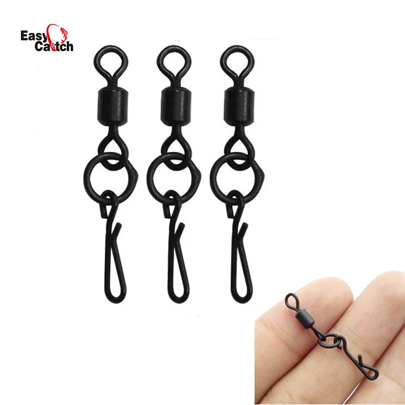 

50pcs Matte Black Fishing Rolling Swivel With Quick Change Snap Carp Fishing Rigs Fishing Hooks Connector Tackle