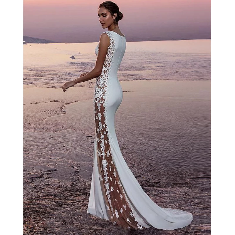 Meihuida белое кружевное Длинное Платье женское вечернее платье без рукавов Vestido De Mujer