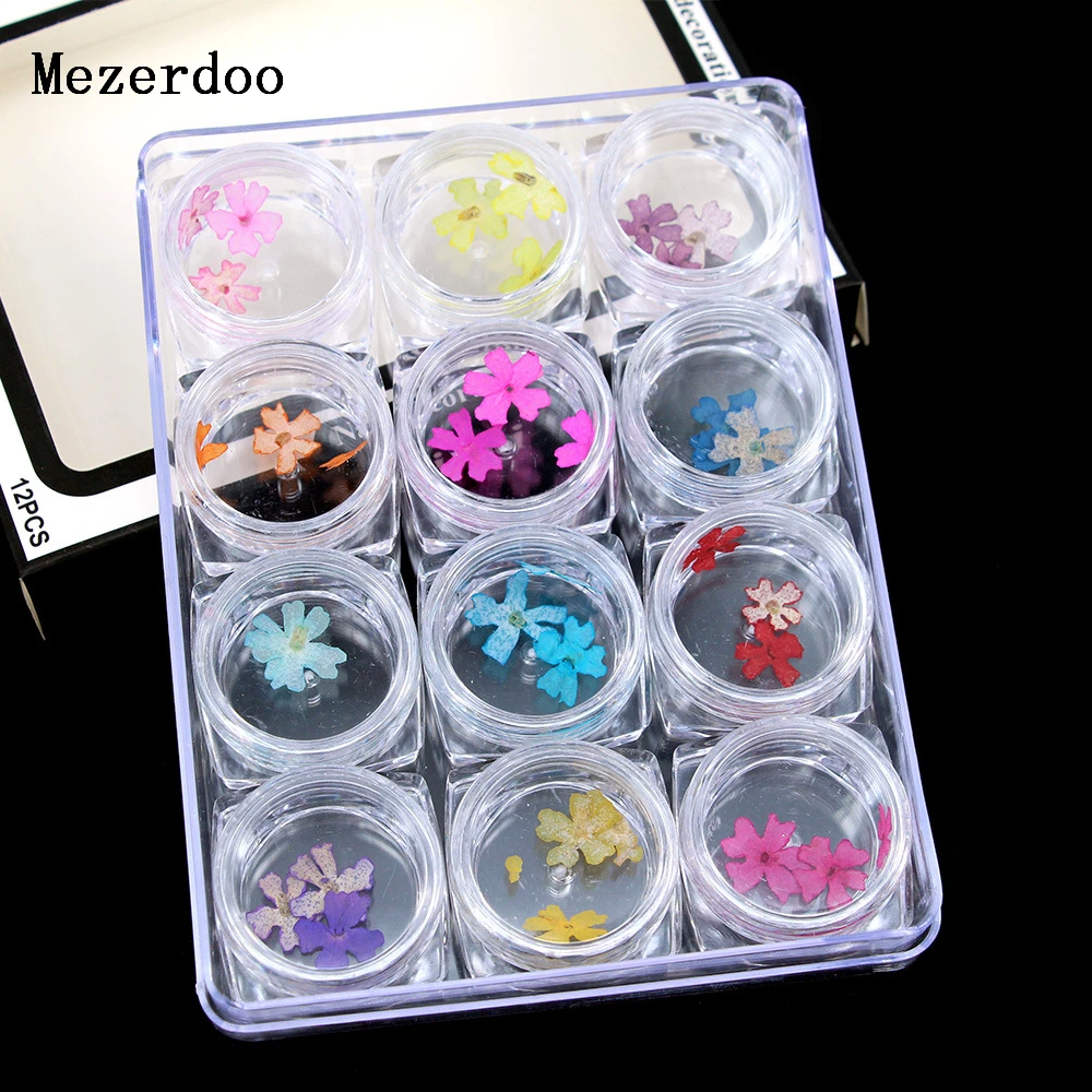 

12 Jars/lot Cherry Dried Flowers for Nail Art Manicure Dry Natural Flower Stickers UV Gel Polish Tips Manicure Art Decals