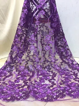 

Promotion!High quality purple nigerian french lace with sequins african lace fabric for party dress.5yards/lot Free shipping X11