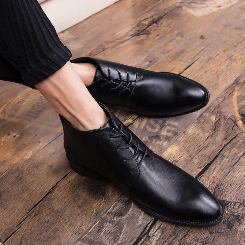 Модельные туфли из натуральной кожи мужские кожаные Формальные Ботильоны черные мужские свадебные туфли в деловом стиле с острым носком высокого качества; большие размеры