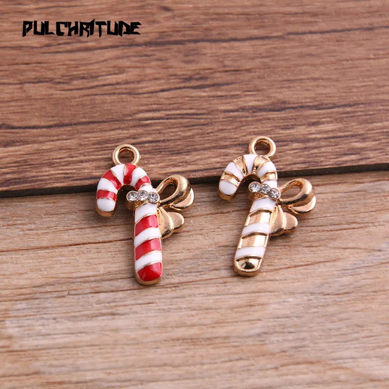 

PULCHRITUDE 6pcs Two Color 15*23mm Alloy Metal Drop Oil Christmas Stick Charms Pendant For DIY Bracelet Necklace Jewelry Making