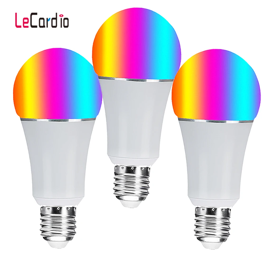 3PCS E27 E26 B22 Smart Home LED Wifi Light Bulb 85-265V Multicolor Dimmable Voice Lamp Bulb Compatible Alexa Google Assistant