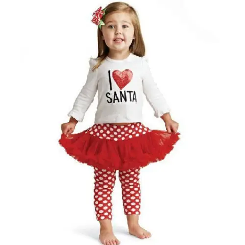 

Baby Kids Girls Long Sleeve Tops Heart T-shirt + Polka Dot Lace Tutu Skirtpants Outfit 1-5Y 2019
