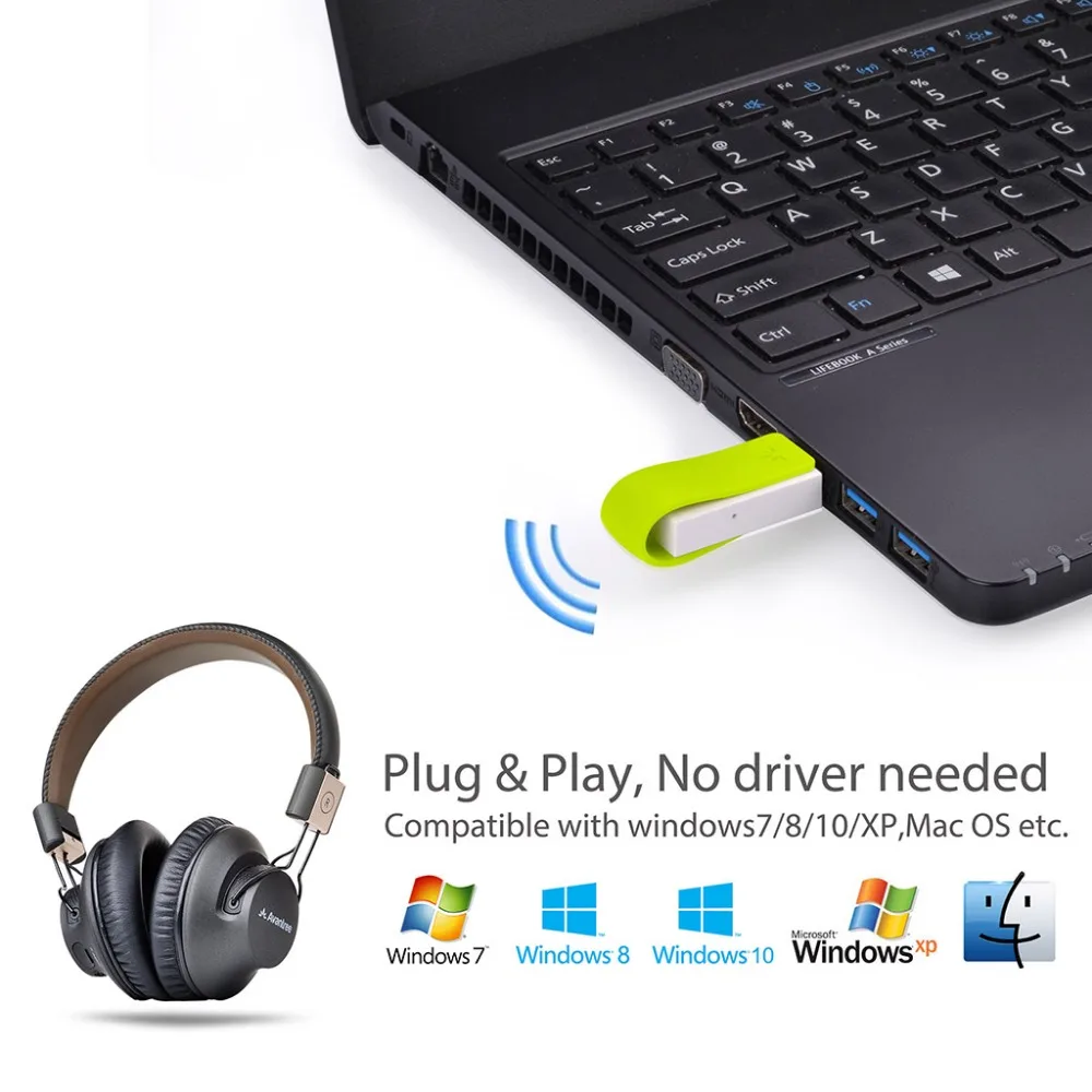 Adaptador de transmisor de Audio Bluetooth Avantree de largo alcance USB para ordenador portátil Ma