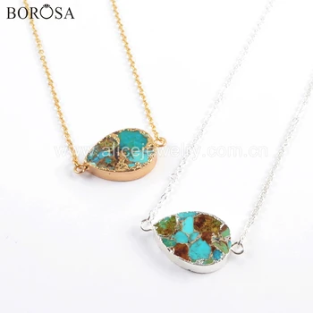

BOROSA 5PCS Gold/Silver Color Teardrop Natural Turquoises & Copper Connectors Jewelry Accessories for Necklace Making G1706