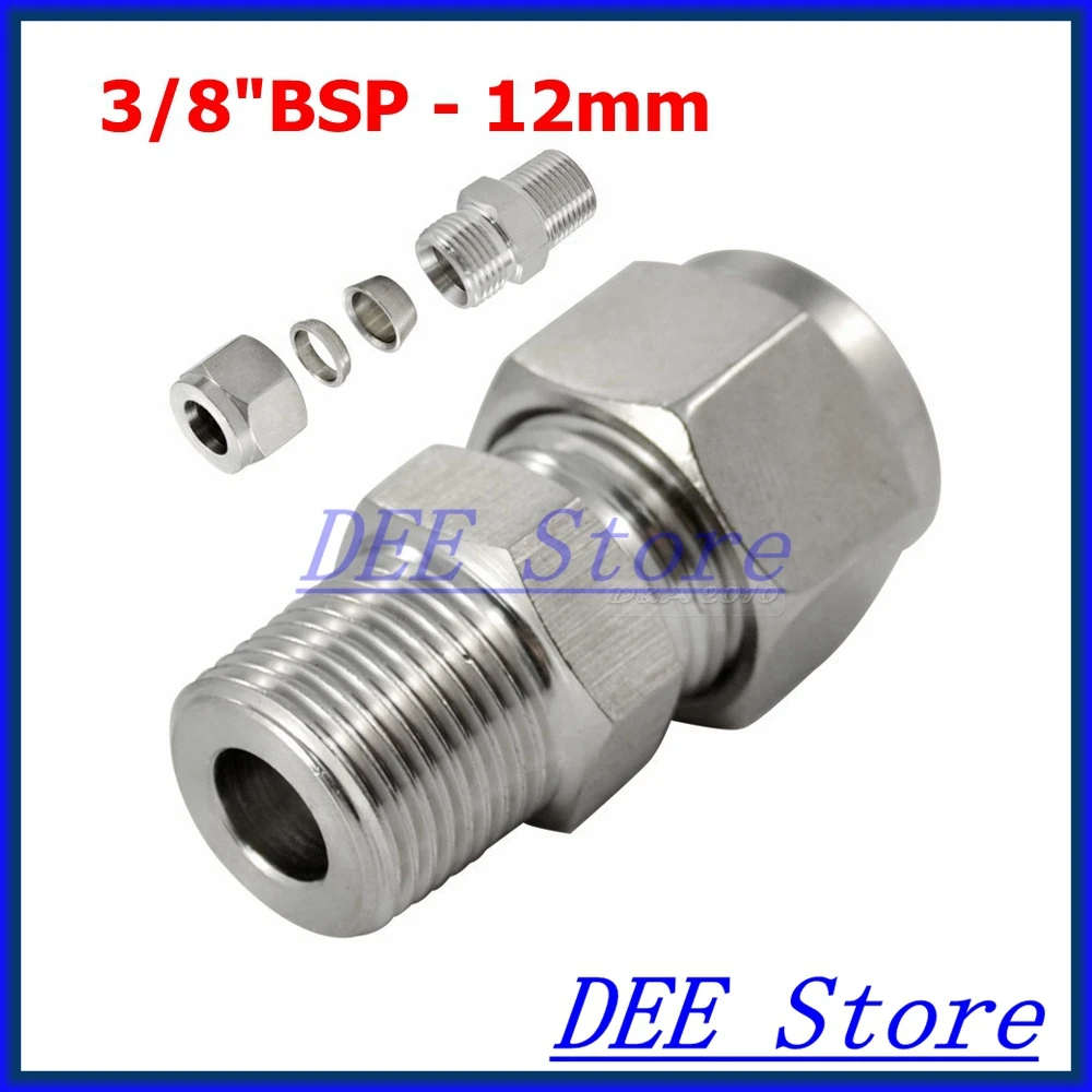 

2PCS 3/8"BSP x 12MM Double Ferrule Tube Pipe Fittings Threaded Male Connector Stainless Steel SS 304 New Good Quality