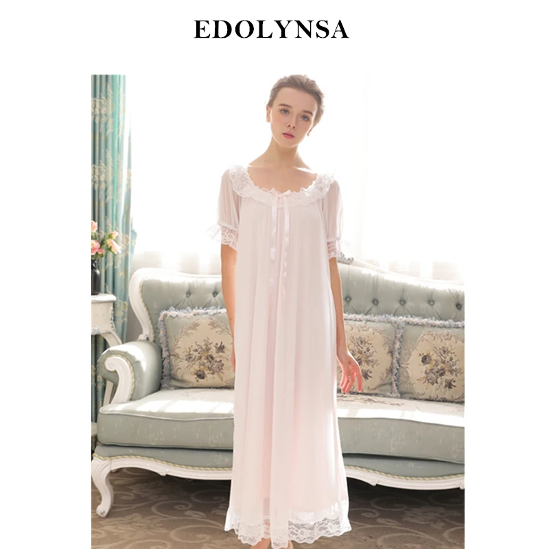 

Nightgowns Sleepshirt 2019 Sleepwear Solid Nightdress Vintage Nightwear Home Dress Lace Indoor Clothing Nightgown Female #H531