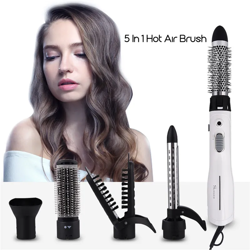 

5 in 1 Electric Hot Air Brush Creative Interchangeable Hair Straightener Curler Hair Dryer Comb Set Travel Hair Styling Kit 31