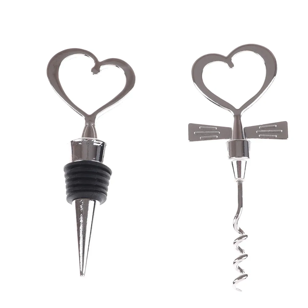 Wedding Decoration Love Heart Corkscrew Wine Bottle Opener + Wine Stopper Wedding Gift Favors for guests Bottle Opener Set