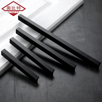 

AOBT Kitchen Door Handles Black Cabinet Drawer Pens Aluminum 128mm 160mm Straight Handle Bathroom Knob Furniture Hardware 226