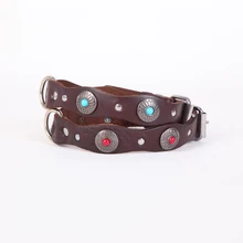 

DODOPET Brown Genuine Leather Dog Collar for Big Dogs Ethnic Pet Necklace with Diamonds Personalized Basic Collar L XL