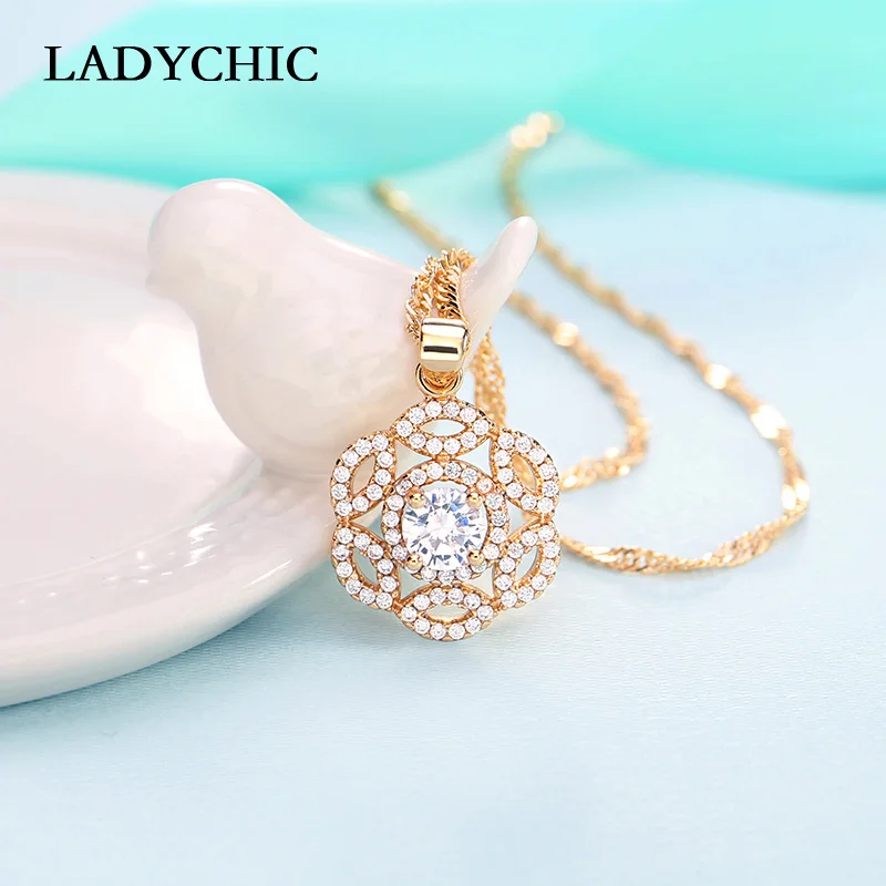 LADYCHIC высшее качество Полые Цветы подвеска ожерелья выложены искусственными