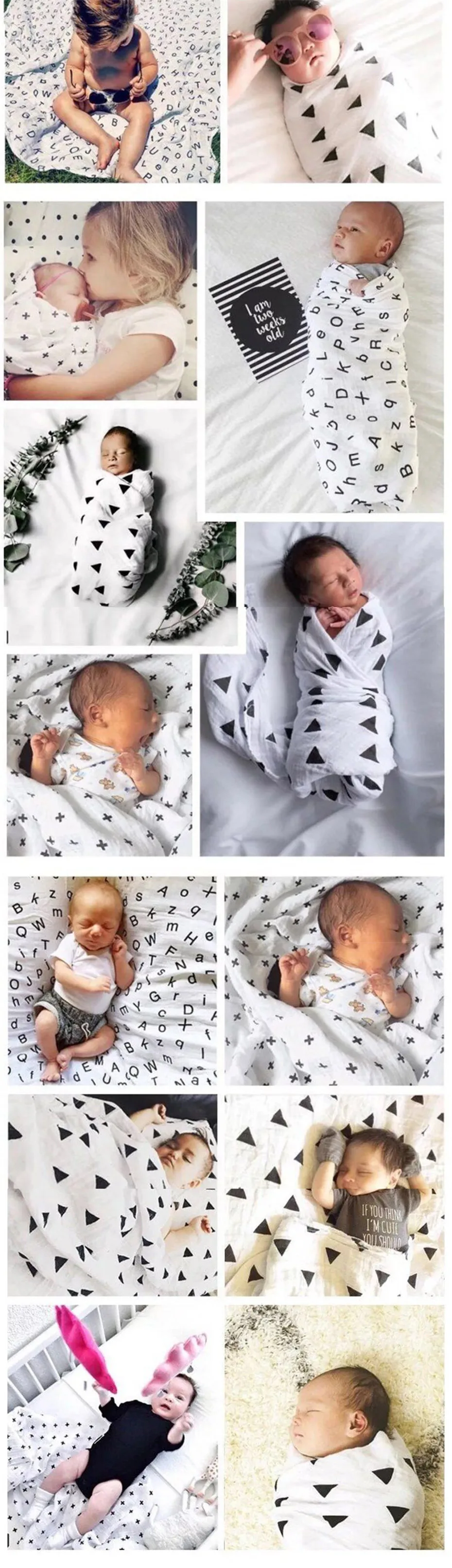 Муслин Хлопок Детские пеленает новорожденных детские одеяла Nap получения коляска Обёрточная бумага черные и белые Марля банное Полотенца