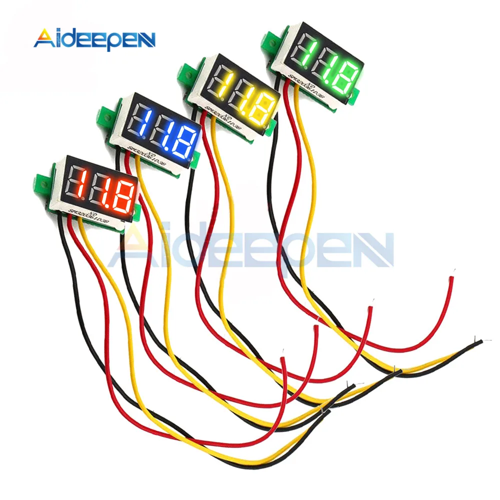 0.28 дюймов Постоянный ток Cветодиодный цифровой вольтметр 0-100В Измеритель напряжения Авто мобильный мощность Детектор напряжения 12В красный зеленый синий желтый Измерительные приборы