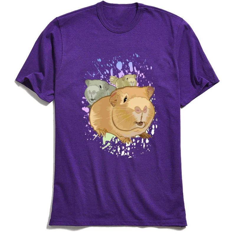 100% Cotton Men's Short Sleeve Guinea Pigs T Shirts Printed Tees Cheap Crazy Round Collar Tops T Shirt Top Quality Guinea Pigs purple