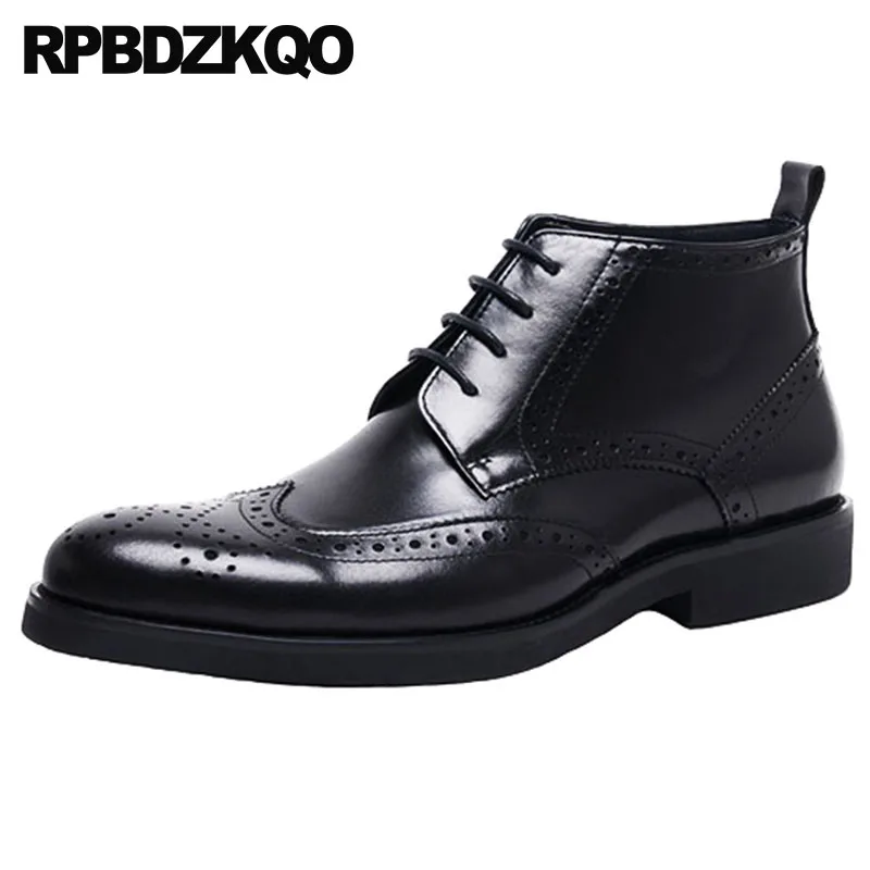 Genuine Leather Business Brogue Shoes Wingtip Formal Mens Pointed Toe