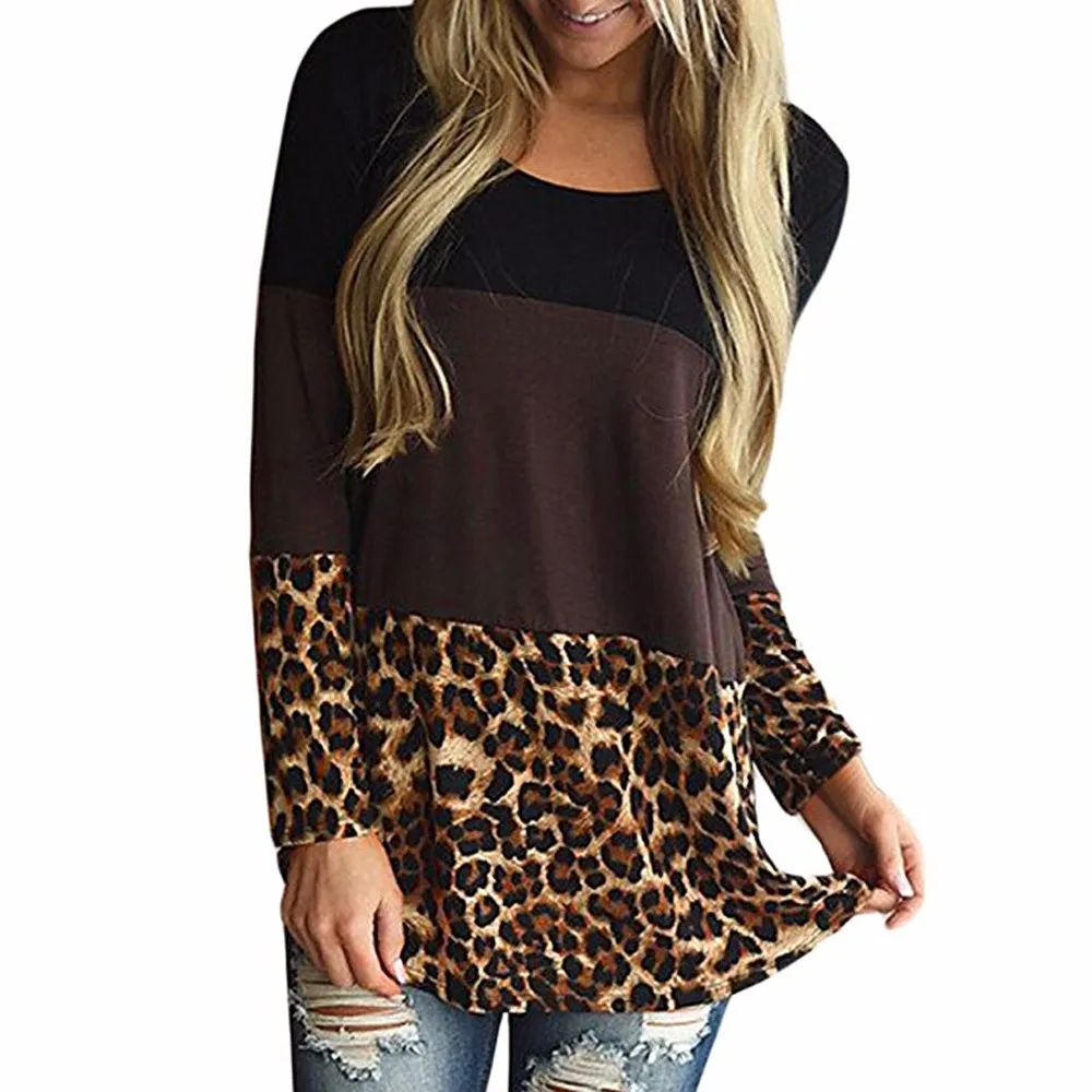 

New Fashion Casual Women Autumn Winter Blouse Back Lace Tunic Tops Leopard Casual Long Sleeve Tops Shirts Blouse Female Blouses