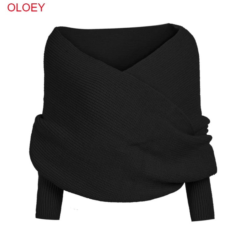 OLOEY Long Sleeve Sweaters Women 2019 Autumn Sexy Off Shoulder Wrap Knitted Sweaters Tops V Neck Slim Pullovers Jumper Shawl OLOEY Long Sleeve Sweaters Women 2019 Autumn Sexy Off Shoulder Wrap Knitted Sweaters Tops V Neck Slim Pullovers Jumper Shawl