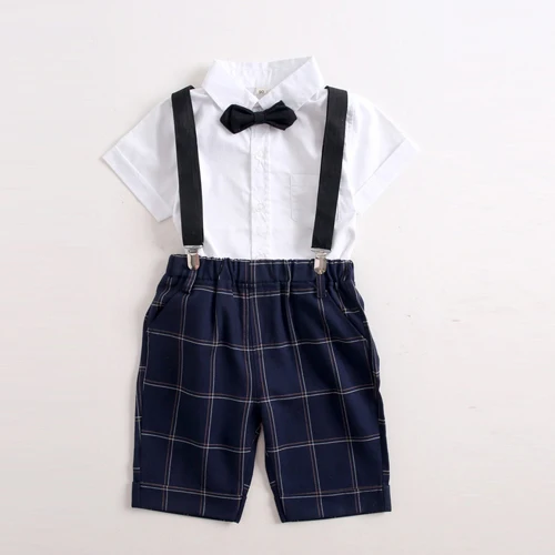 Boys clothing set Summer Kids Children's Sets School Uniform Performance Student Shirt+ Shorts for wedding clothes sets - Color: Navy Blue