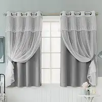 2 lagen Hollow De Sterren Verduisteringsgordijn voor Erker Prinses Kant Gordijn voor Meisjes Woonkamer Slaapkamer Raam Panel