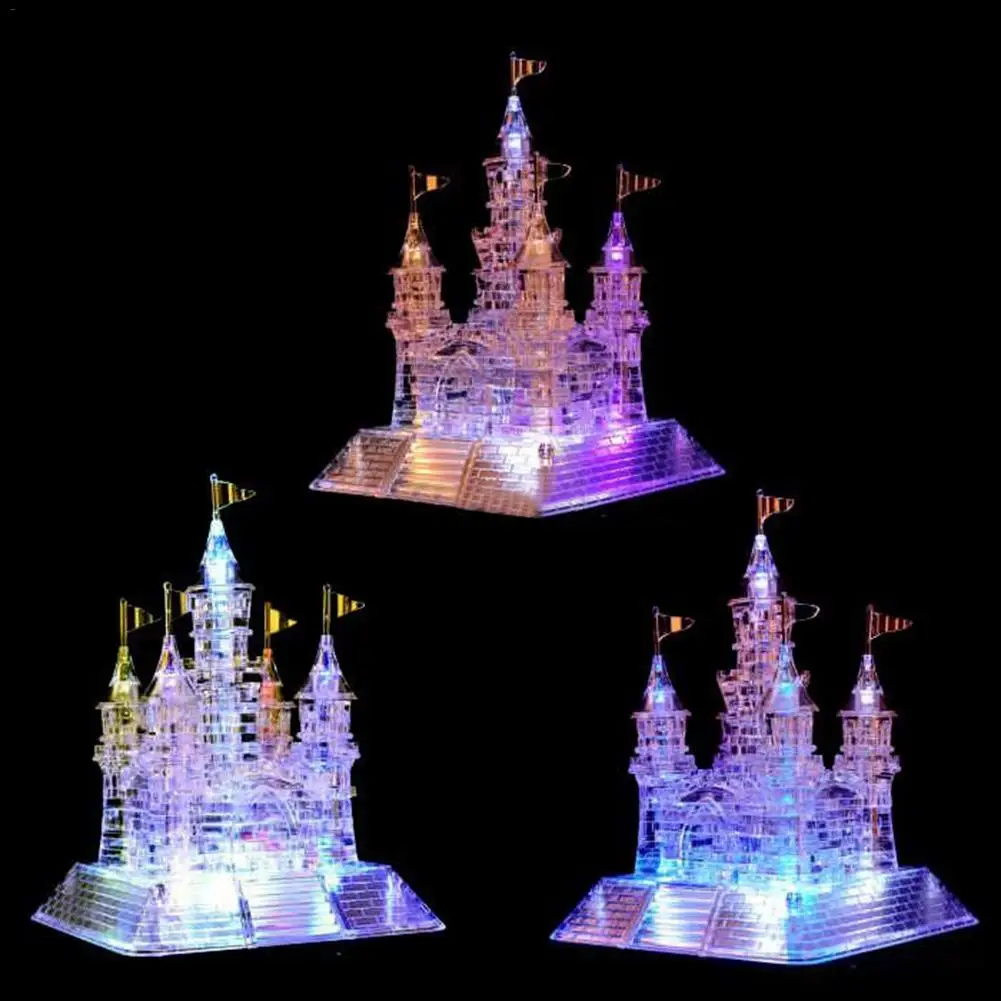 

3D Three-Dimensional Puzzle DIY Handmade Crystal Flash Music Castle Assembly Model Educational Toys 2019
