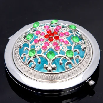 

New Arrival Creative Pattern Creative Rhinestone Double Side Pocket Mirror Make Up Tool Cosmetic Compact Travel Mirror