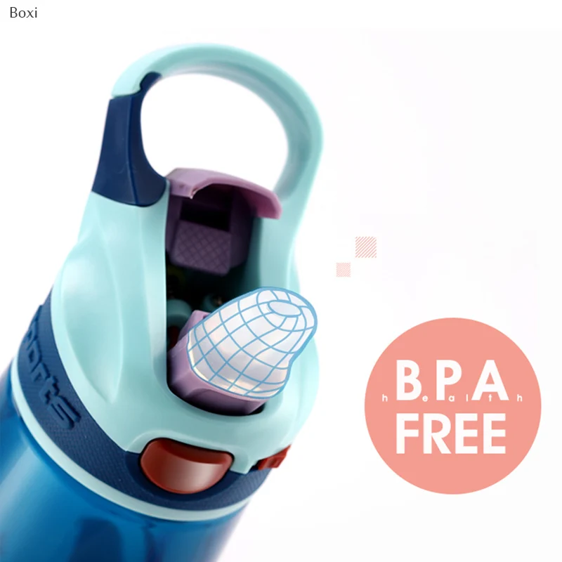 Boxi пластиковая бутылка для воды Bpa бесплатно для детей с соломинкой милые животные бутылки для питья на открытом воздухе путешествия Анти-осень детская спортивная бутылка