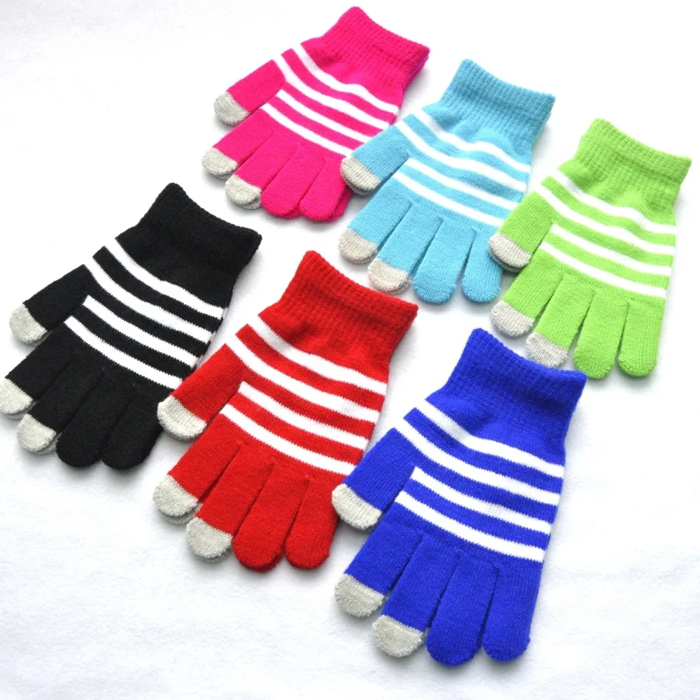 Зимние перчатки унисекс с сенсорным экраном для подростков, вязаные теплые перчатки с длинными пальцами для мальчиков и девочек, 6 цветов, шерстяные варежки, сохраняющие тепло, luvasCP2