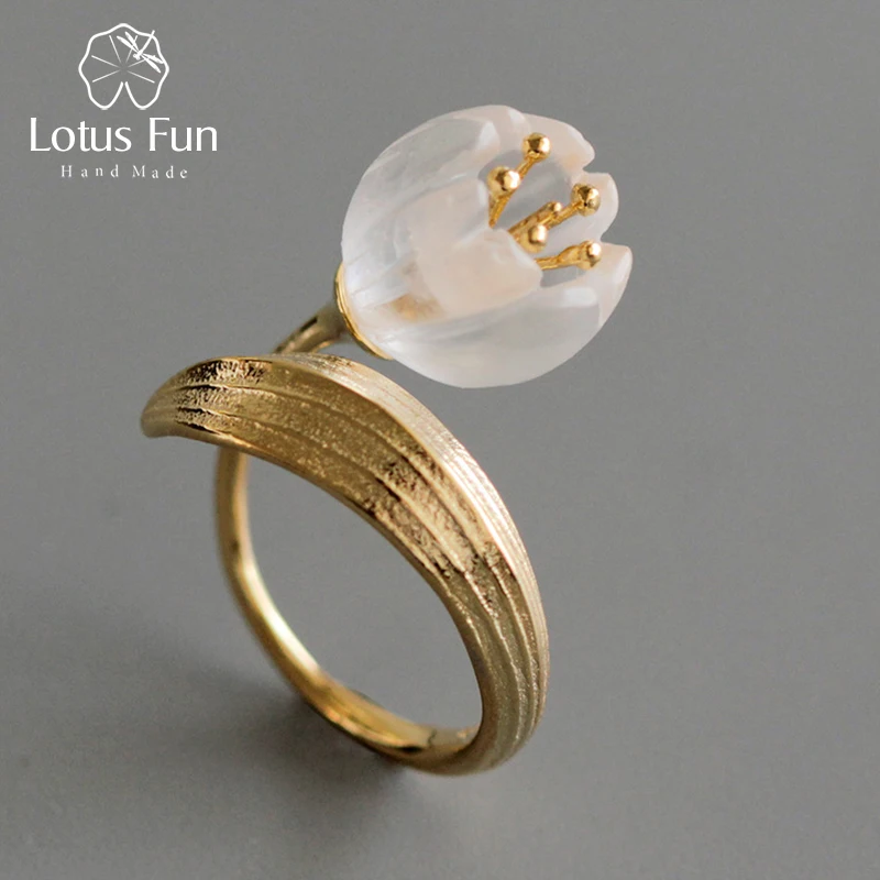 Lotus Fun реальные 925 Серебро Природный кристалл ручной Fine Jewelry ландыш цветок кольца для Для женщин