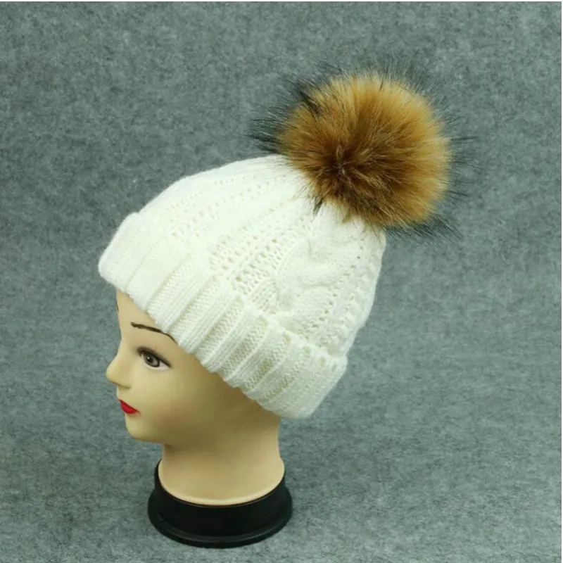 

family size cable knitted women hat winter outdoor warm fleece lining skullies beanie solid faux fur pompom girl cap bonnet