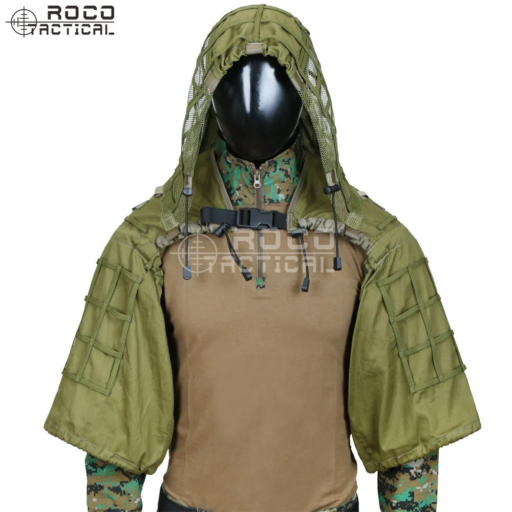 ROCOTACTICAL Military Sniper Ghillie Viper Hood Combat Ghillie Suit Foundation Hood Jacket Camouflage Woodland ghillie suit