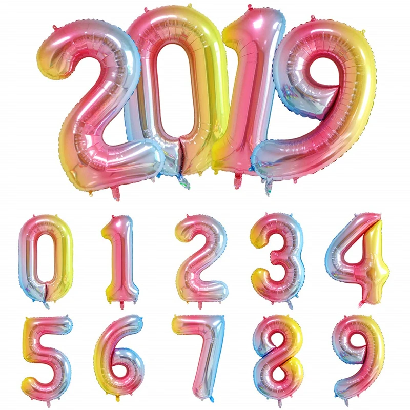 

16 32inch Number Aluminium ballons decoration birthday rainbow Silver rose Gold 0-9 Number Foil Wedding party decorations adult
