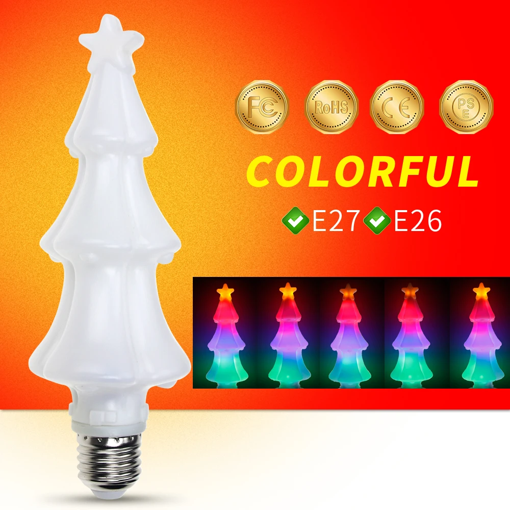 

E27 LED Colourful Flickering Flame Light Bulb 3W Led E26 3D Christmas Tree Lamp Indoor Decorations for Home AC 85-265V Bombillas