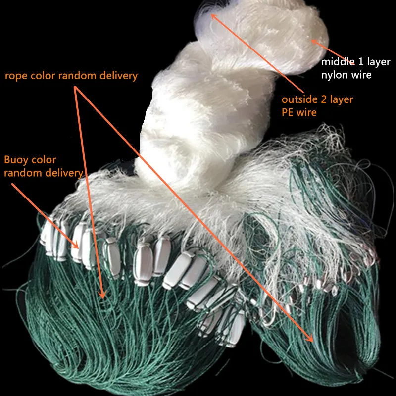 H1.5m*L50M 3 layer 6cm mesh gill net fish trap  fishing nylon net rede pesca fishing network Fishing supplie sink net trammel