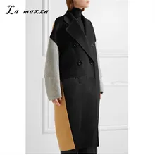 Женское зимнее шерстяное пальто винтажная элегантная одежда OL модная Лоскутная Верхняя одежда длинное пальто
