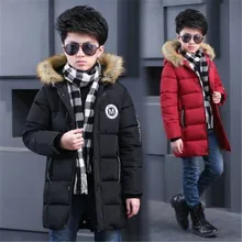 Зимнее пальто для мальчиков с капюшоном От 6 до 16 лет детская хлопковая куртка детские парки Лидер продаж плюс толстый 3 цвета