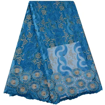 

2018 Latest Sky Blue Net French African Pearls Lace Fabric African Embroidered High Quality Tulle Lace Fabric For Wedding 918B