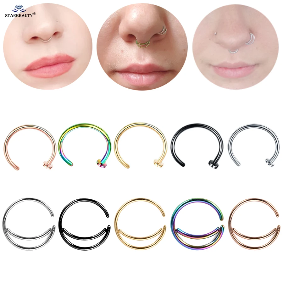 

2pcs 8/10mm Rose Gold Color Moon Septum Hoop Fake Nose Ring Helix Piercing Fake Piercing Ear Piercing Tragus Earrings Jewelry