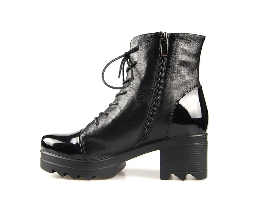 LIDIAN/осенние женские ботильоны; ботинки из высококачественной натуральной кожи; ботинки из лакированной кожи с носком на шнуровке; B37