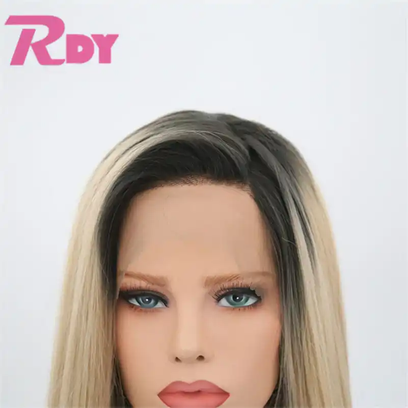 Rongduoyi Long Hair Ash Blonde Ombre Lace Wigs Heat Resistant Wig