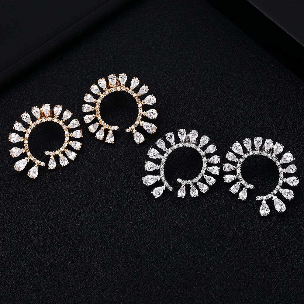 Модные Роскошные серьги-гвоздики в форме воды для женщин, свадебные серьги с кубическим цирконием и кристаллами Африка Дубай, золотые свадебные серьги