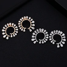 Модные Роскошные серьги-гвоздики в форме воды для женщин, свадебные серьги с кубическим цирконием и кристаллами Африка Дубай, золотые свадебные серьги