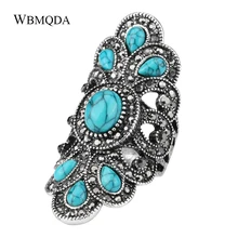 Модные большие кольца в виде этнического павлина для женщин, винтажные синие камни, черные кристаллы, старинное серебряное кольцо, массивные богемные ювелирные изделия