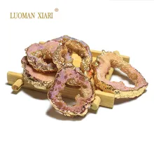 Натуральный жеод градиент цвета шампанского микс Цвет кулон уникальный Форма покрытием камень кулон DIY подходит Изготовление ювелирных ожерелий