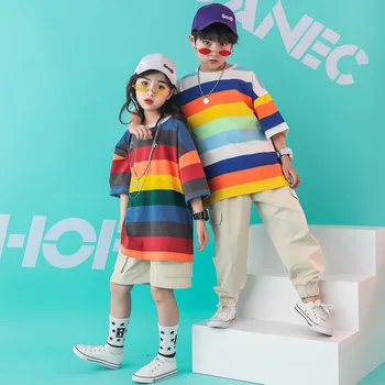 

2PCS WLG boys girls clothing set kids fashion striped t shirt and beige pant set baby fashion cltohes