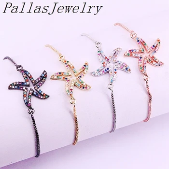 

10Pcs Multi Rainbow CZ Micro Cubic Zirconia Charm Star / Starfish Shape Bracelet For Women Jewelry