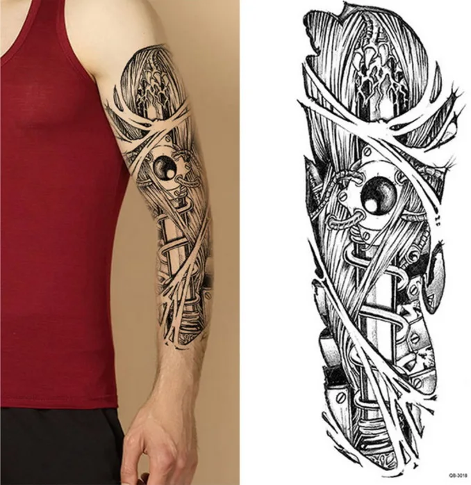 Полный рукав татуировки наклейки большая роза цветок плеча поддельные татуировки для мужчин череп смерти черный Огонь временные татуировки 48 см - Цвет: QB 3018