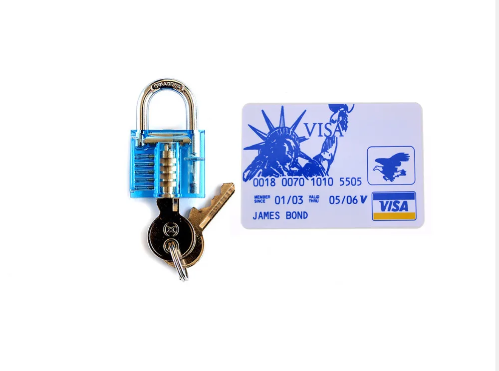 

Economic Locksmith Tools Set 5pcs Hardware Tools With Jame Bond Card +One Mini Blue Transparent Lock Funny And Practice Supply